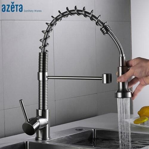 Azeta Kitchen Faucets Brushed Nickel Brass Faucet for Kitchen Tap Pull Out Kitchen Mixer 2-Function Water Outlet Tap AT9804BN