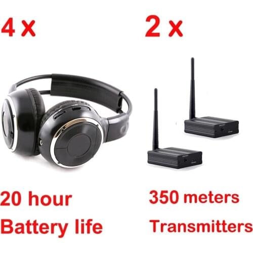 Silent Disco Sound System Headphones (4 folding Headphones + 2 Transmitters)