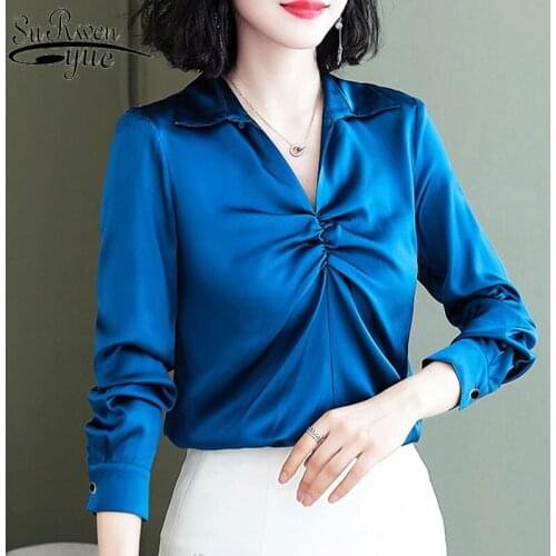 Blusas mujer de moda 2021 spring Spliced Solid black long sleeve top koren clothing V-Neck plus size tops white blouse 8096 50