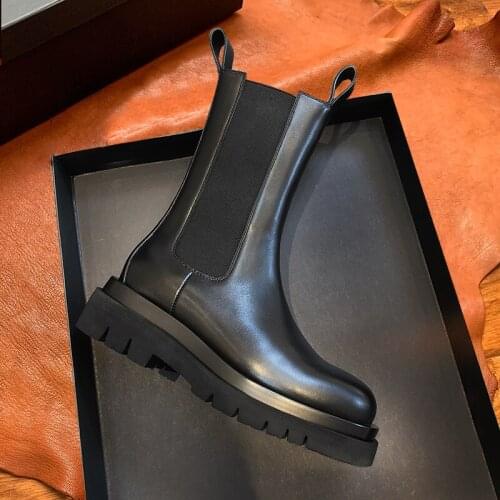 Chelsea Boots Women Platform Ladies Split Leather Boots Chunky Winter Shoes Thick Heel Brand Designer Motorcycle Boots
