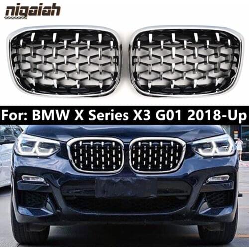 Pair ABS Diamond Style Grill for BMW X3 G01 Grille 2018 2019 Front Bumper Racing Grill xDrive 20i 28i 30i 35i M40i Kidney Grille