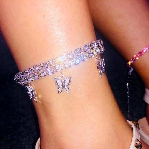 CZ Zircon Butterfly Anklets For Women Rhinestone Crystal Ankle Bracelet Leg Chain Beach Sandals Foot Bracelets Female Jewelry