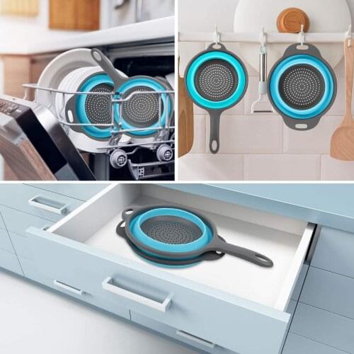 Foldable Silicone Colander Fruit Vegetable Washing Basket Strainer Strainer Collapsible Drainer With Handle Kitchen Tools