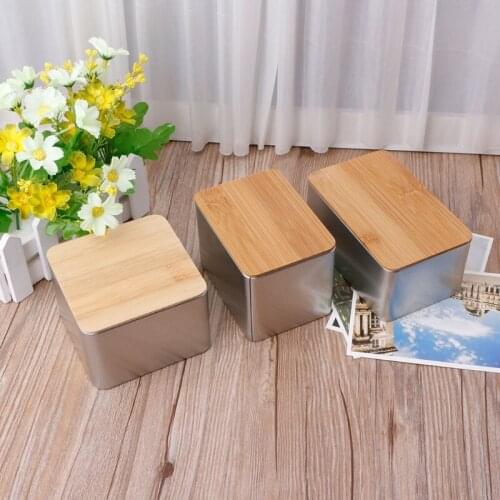 Tinplate Storage Box Case Organizer With Bamboo Lid For Money Coin Candy Key