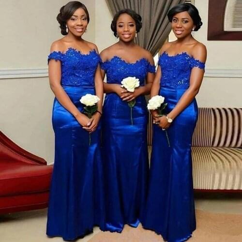 Royal Blue Bridesmaid Dresses Satin Off Shoulder Plus Size Long Wedding Guest Party Dresses Gown vestido de madrinha