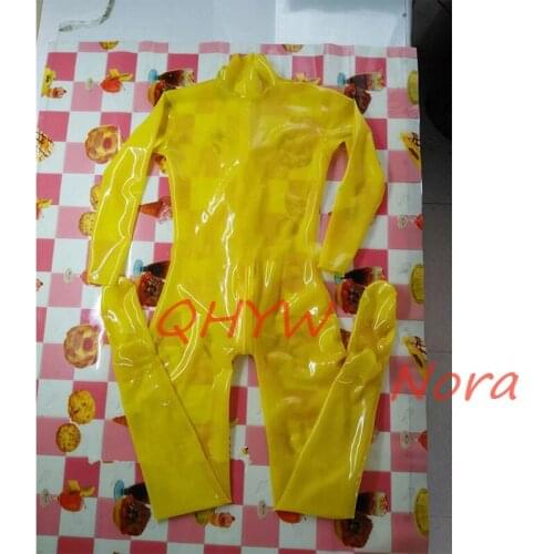 Handmade Latex Catsuit Male Rubber Bodysuit Yellow Color with Back Zip Through Crotch with Socks Men Cosplay Costume