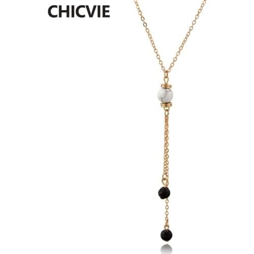 CHICVIE Gold Long Women Tassel Necklace Display Statement Necklace Charm Lava Stone Diffuse Jewelry Pendant Necklaces SNE190010