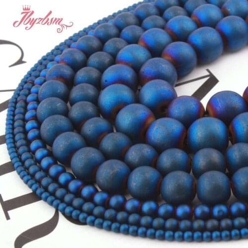 Natural Blue Hematite Frosted Round Beads 2/3/4/6/8/10MM Stone Beads Loose For DIY Necklace Bracelet Jewelry Making Strand 15"