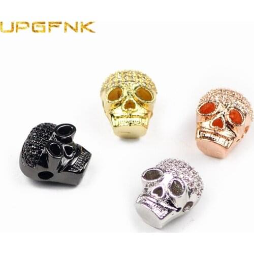 Micro pave cz Skull Head Pendant Copper beads White Zircon Metal Spacer Charm Loose beads for Jewelry making bracelet DIY Fining