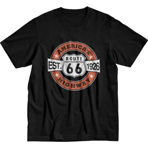 Fashion Route 66 T Shirt for Men Cotton Tshirt Handsome Tees Tops Short Sleeved Americas Highway Biker T-shirts Clothing Merch
