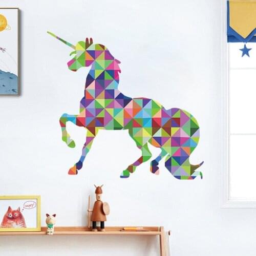 Cartoon Geometric Patchwork Unicorn Wallpaper Childrens Bedroom Preschool Commercial Landscaping Decorative Wall Stickers