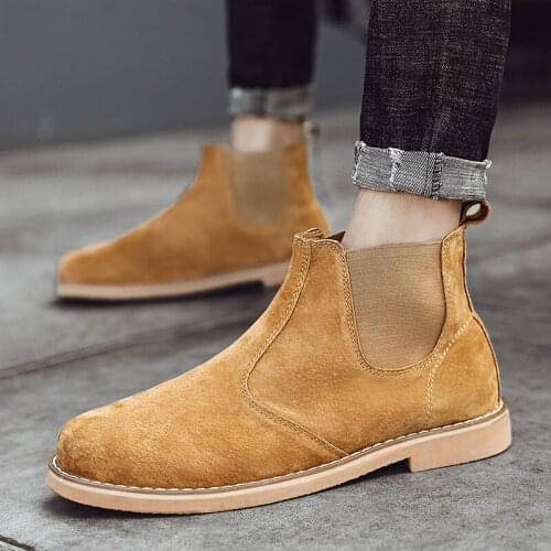 Men Chelsea Boots High Quality Suede Leather Ankle Boots For Men Comfortable Plush Vintage Winter Boots Men Slip On Casual Shoes
