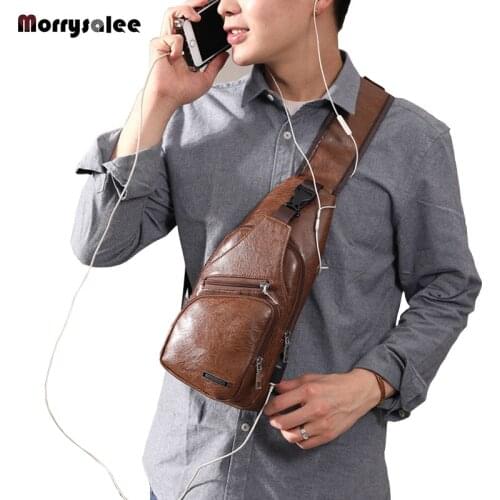 Mens Crossbody Bags Mens USB Chest Bag Designer Messenger bag Leather Shoulder Bags Diagonal Package 2018 new Back Pack Travel