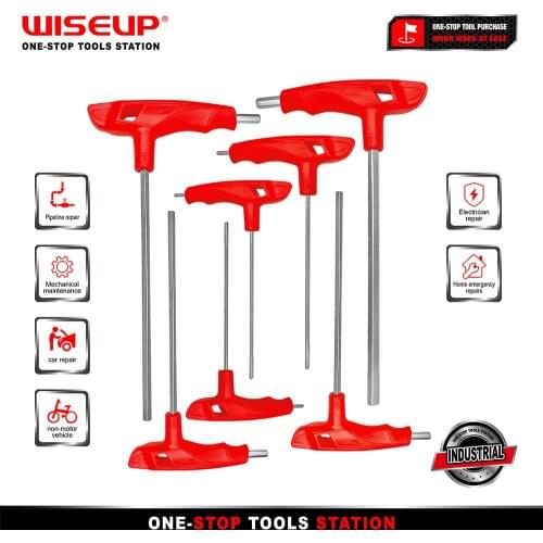 WISEUP 7 Pcs Hex Key Set Multifunctional Allen Wrench Flathead T-Handle Spanner Hexagon Screwdriver Car Bike Repair Hand Tools
