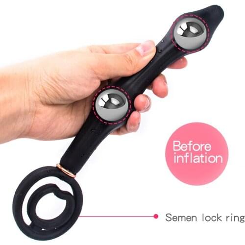 Cucurbit Inflatable Anal Plug Prostate Massage Sex Toys 10cm Inflated Anal Dilator Semen Lock Ring Dual rolling ball Butt Plugs