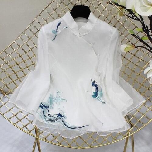 2021 spring and autumn fashion new retro style womens embroidery long-sleeved temperament casual shirt western style blouse