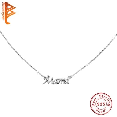 Real 925 Sterling Silver Collares Minimalist MAMA Letter Pendant Necklace For Woman Mom Necklace Mothers Day Birthday Gift