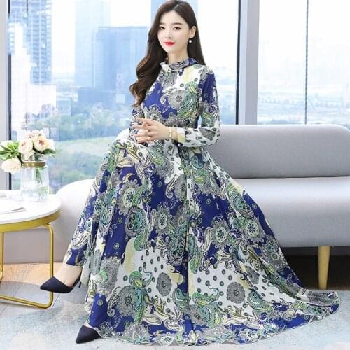 Fashion Elegant 4XL Women Dresses 2021 Spring Autumn New 40-50 Years Dress Print Big Hem Ladies Temperament Vestidos aq256