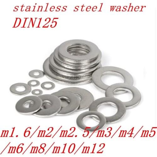 100pcs/50PCS DIN125 M1.6 M2 M2.5 M3 M3.5 M4 M5 M6 M8 304 Stainless Steel Flat Washer Plain Washer Flat gasket