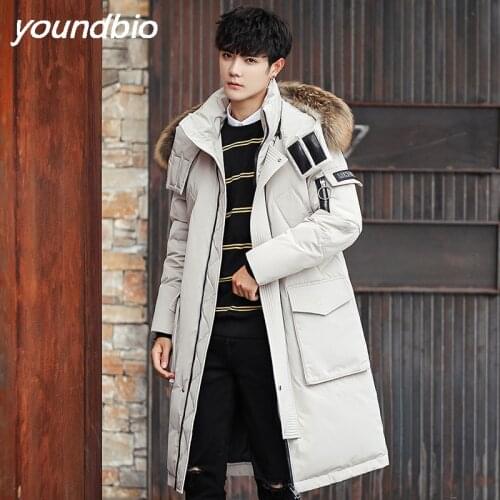 Down Jacket Mens Autumn Winter Down Jacket of The Trend of Thickening Men Coat Knee-Length Down Jacket Hat Detachable