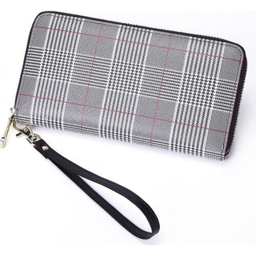 RFID Genuine Leather Women Long Wallet Lattice Cowhide Zipper Purse Female Phone Case Casual Cards Holder Coin Purse Clutch