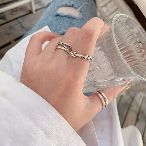 S925 Sterling Silver Rings for Women Retro Fashion Simple Geometry Multilayer Ring Jewelry Accessories Wholesale