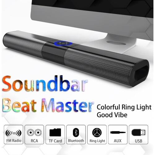 Wireless Bluetooth Speaker Home Theater TV Sound Bar TWS Stereo Surround Subwoofer with RGB Colorful Lighting FM Radio for PC TV