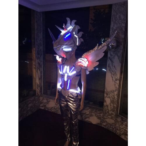 Stage Performance DJ Bar TV Show Cosplay Clothes Unicorn horse head LED props costumes show clothing services Costume