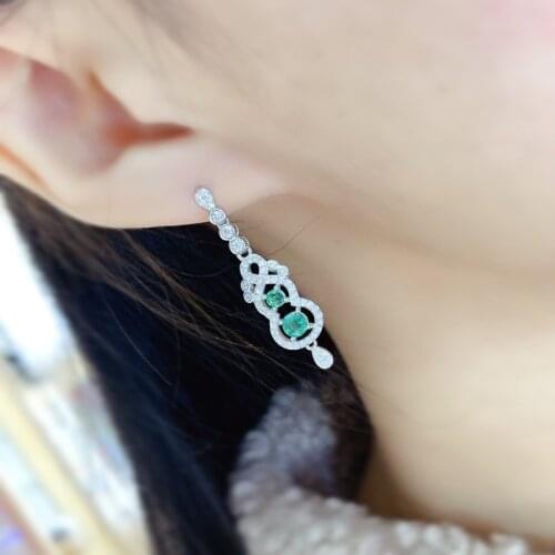 Earring Green Emerald Earrings Girl Silver Fine Jewelry Natural Gem Earring Girl Party Birthday Gift Sale