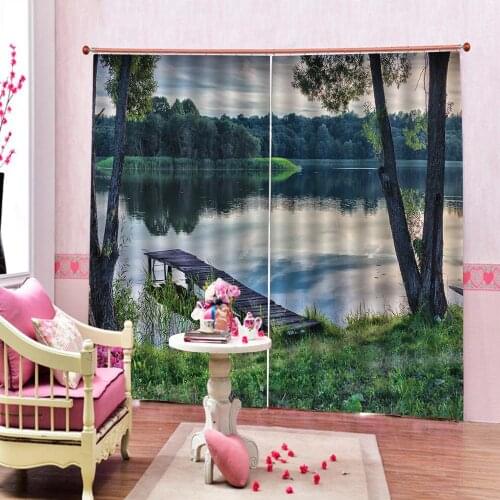 Modern 3D Wooden bridge water landscape Curtains For Bedroom Custom size Kids Room Blackout Curtains for window home decoration