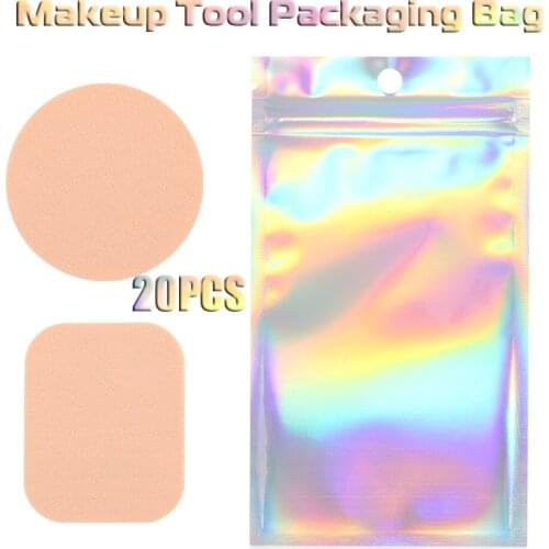 20pcs False Eyelash Makeup Sponge Waterproof Packing Bag Aluminum Foil Holographic Food Bag Small Reclosable Bag Wholesale