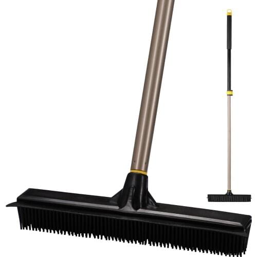 Yocada Telescopic Broom Rubber Bristles Carpet Brush with 53 Inch Adjustable Long Handle for Tile Floor Cleaning