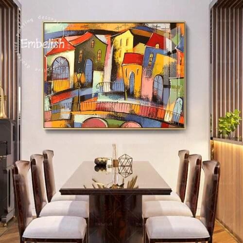 Embelish 1 Pieces Hand Draw Watercolor Fairytale Town Landscape Pictures For Living Room Home Decor Posters Canvas Paintings