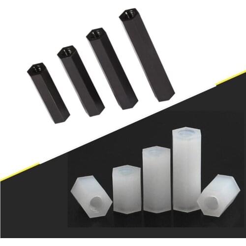 50Pcs M2 M2.5 M3 M4 Black White Spacing Screws Hex Nylon Standoff Spacer Column Flat Head Double Pass Nylon Plastic