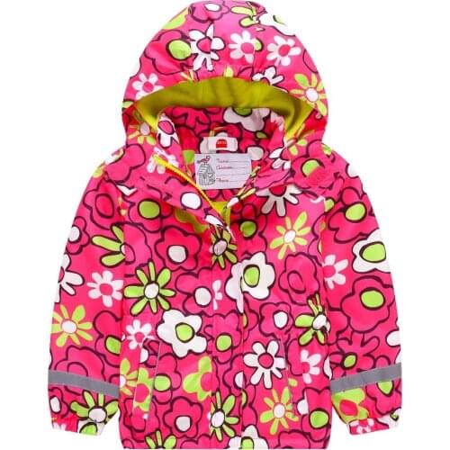 Waterproof Windproof Babys Big Girls Red Flowers Jackets Child Coat Warm Polar Fleece Children Hoodies For 3-12 Years Old