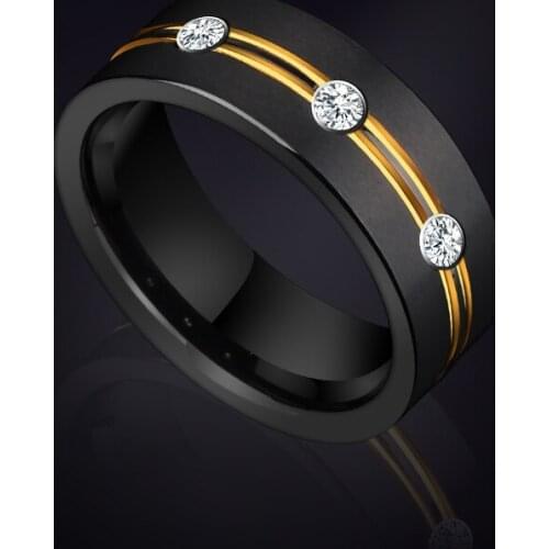 Tungsten Wedding Rings for Men 8mm Width 3 PCS Cubic Zirconia Fashion Black Color，Customized, Engraving，Free Shipping