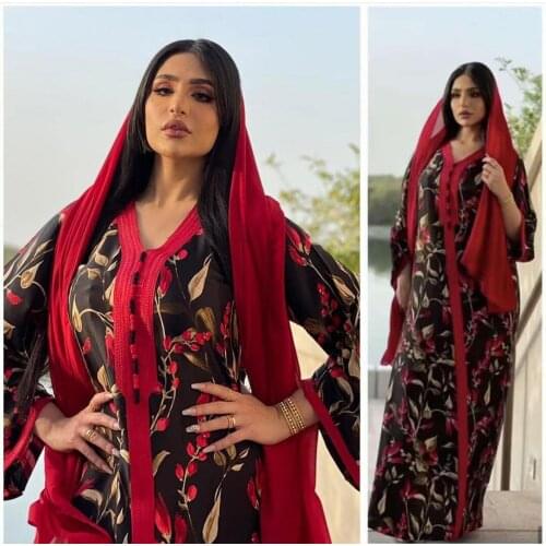 Embroidery Djellaba Muslim Abaya Muslim Dresses Robe Syari Female Silk Evening Gown Islamic Abaya Worship Service Abaya F3019