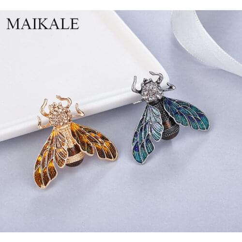MAIKALE Lovely Honeybee Brooch Pins Yellow Bee Broches Crystal Insect Brooches for Women Kids Girls Shirt Suit Bag Accessories