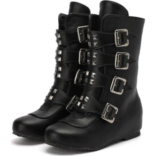 BLXQPYT Botas Mujer 2021 Winter Buckle Ankel Boots Women Punk Female Platform Boots Wedges PU Women Boots Plus Size 34-52 L22