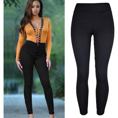 Women High Elastic Skinny Pants High Waist Black Pants Stretchy Women Trousers Slim Pencil Pants Pockets Trousers