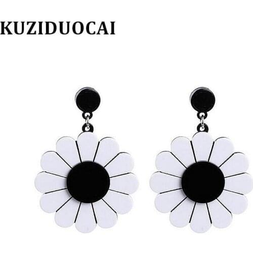Kuziduocai New Fashion Jewelry Big Sunflower Acrylic Stainless Steel Stud Earrings For Women Gifts Statement Pendientes E-858