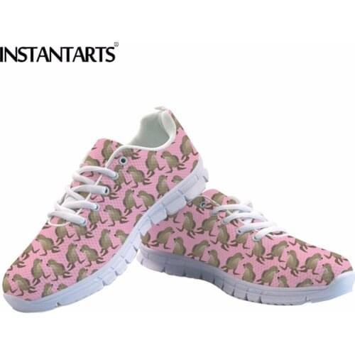 INSTANTARTS Fashion Womens Flats Pink Air Mesh Flat Shoes Woman Cute Seal Pattern Sneakers Breathable Light Walking Tenis Shoes