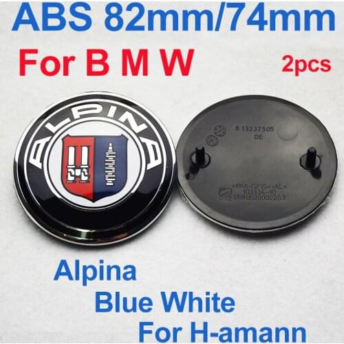 2pcs/set 82mm 74mm ABS Black Base 2PINS Car Front Hood Rear Trunk Emblem Boot Covers Accessory For bmw Car Styling Blue White