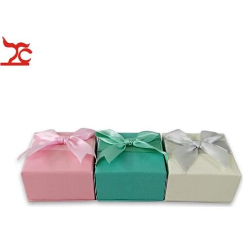 24Pcs/lot Fashion Color Paper Jewelry Box Green Pink White Ring Earring Storage Organizer Gift Ribbon Box 6*6*3.5cm Wholesale