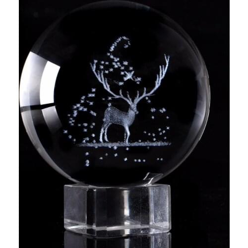 3.15 Inch 3D Elk Crystal Ball Laser Engraved Animal Glass Ball Globe Miniature Model Home Decor Gift Ornament