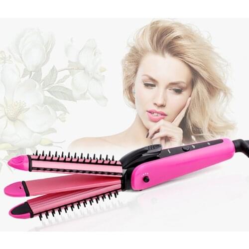 3 In 1 Curling Wand Multifunctional Hair Straightener Curler Flat Iron Ceramic Crimper Corrugation Fast Heating Hairstyle Tools