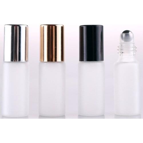 5ml Frosted Glass Roll on Bottles Metal Ball Roller Refillable Fragrance Massage Essential Oil Perfume Bottle 100pcs/lot