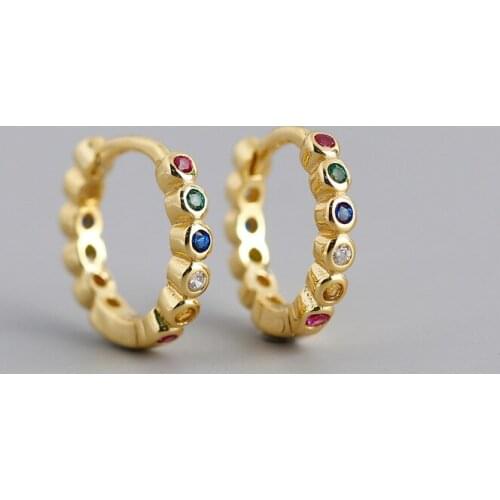 8.5mm 18k gold Authentic 925 Sterling silver Gold /White Colored Zircon aaa+ round Hoop Huggie Earrings Fine jEWELRY TLE1104