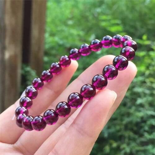 9mm Natural Purple Garnet Quartz Bracelets For Women Lady Charm Transparent Round Crystal Beads Stretch Charm Bracelet Femme