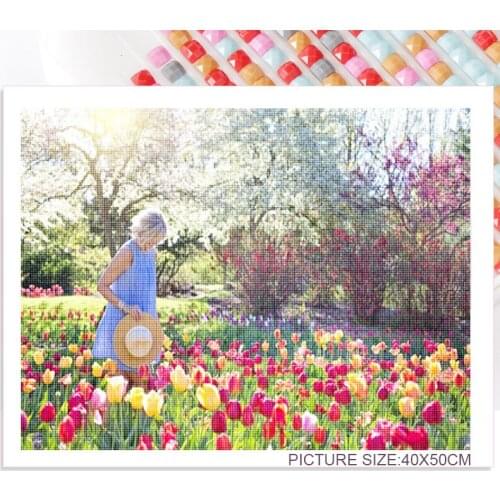 Spring Flower Field Diamond Painting Tulip Wall Picture for Living Room Home Decoration Mosaic Sticker Diamond Embroidery Art